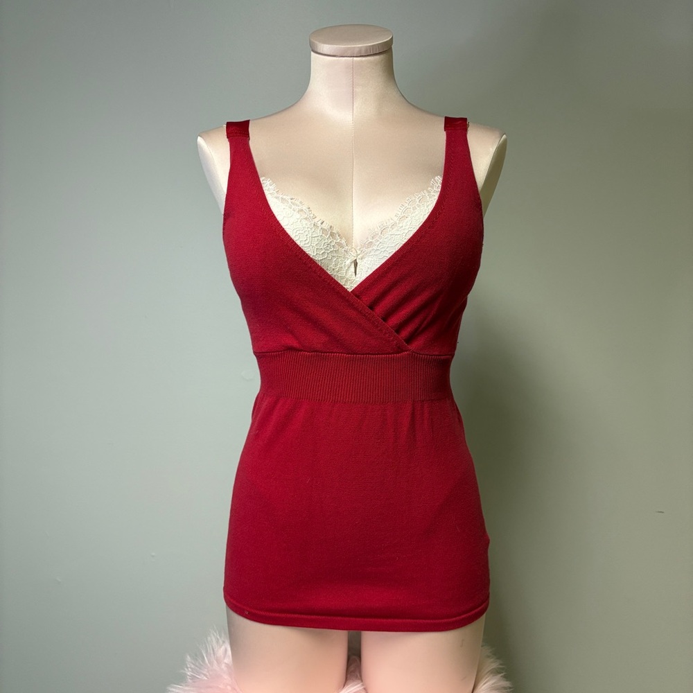 Women's Red Cinched Sweater Sleeveless Tank Top